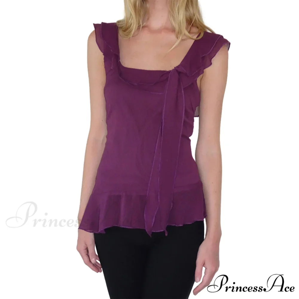 Sheer Mesh Sleeveless Backless 3D Stylish Elegant Trendy Chic Ruffle Crop Top - Image 9