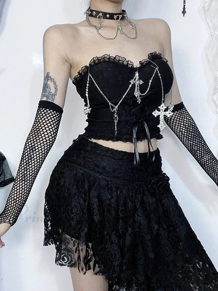 Gothic Dark Punk Harajuku Grunge Stylish Elegant Chic Trendy Lace-up Crop Top - Image 3