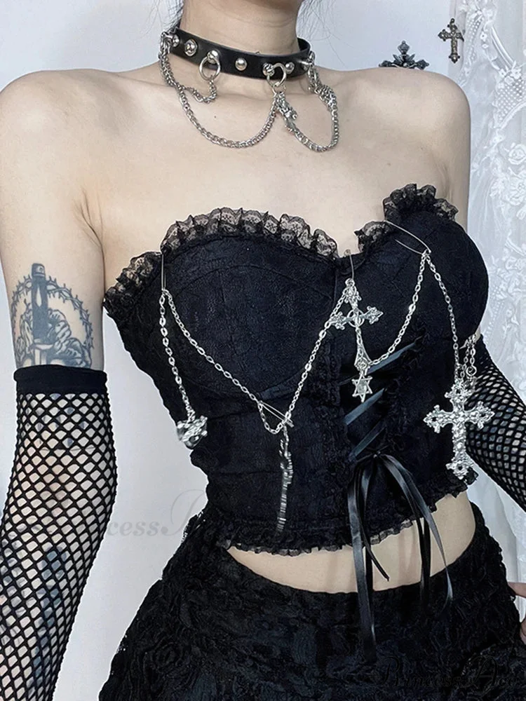 Gothic Dark Punk Harajuku Grunge Stylish Elegant Chic Trendy Lace-up Crop Top - Image 6
