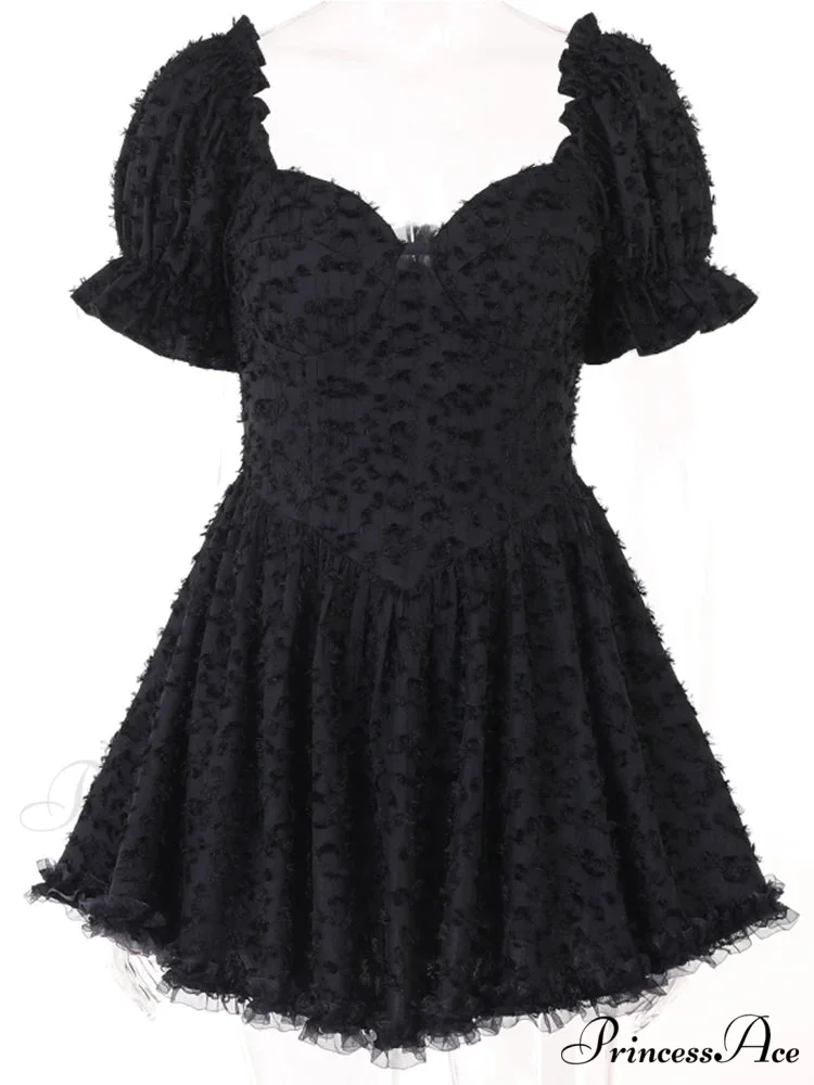 Gothic Lolita Women's Vintage High Waist Black Ball Gown Goth Puff Sleeve V-neck Dress - Image 5