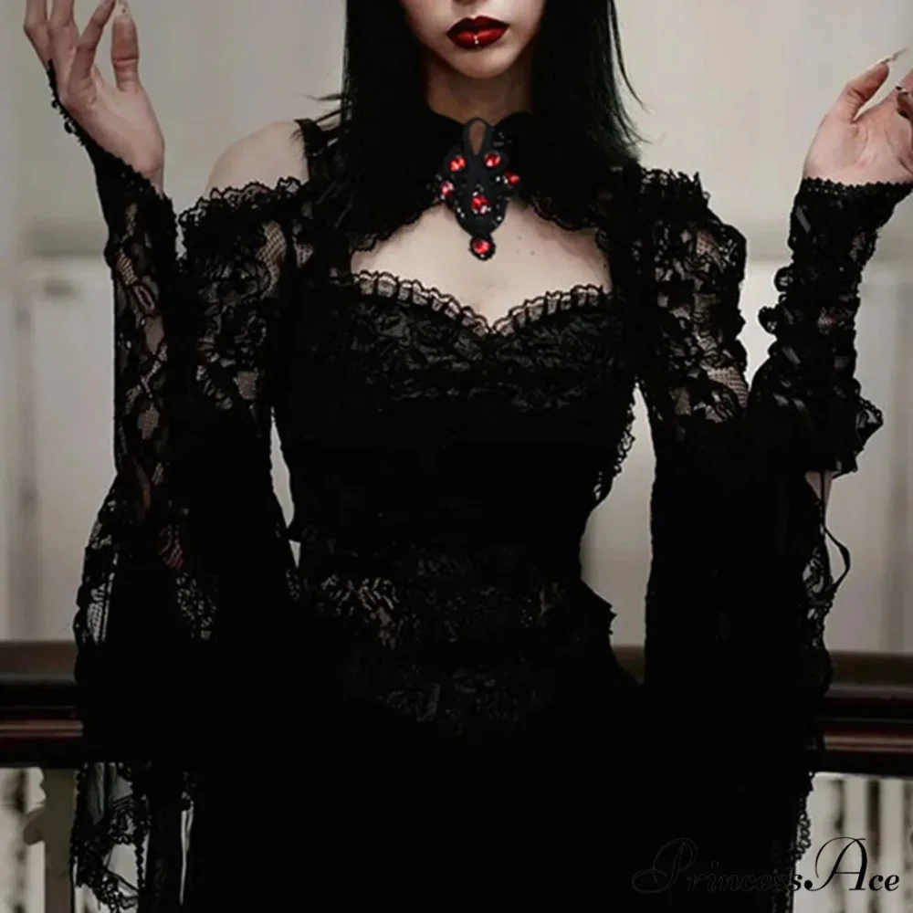 Trumpet Sleeve Black Lace Sexy Gothic Shawl Halloween Cardigan - Image 2