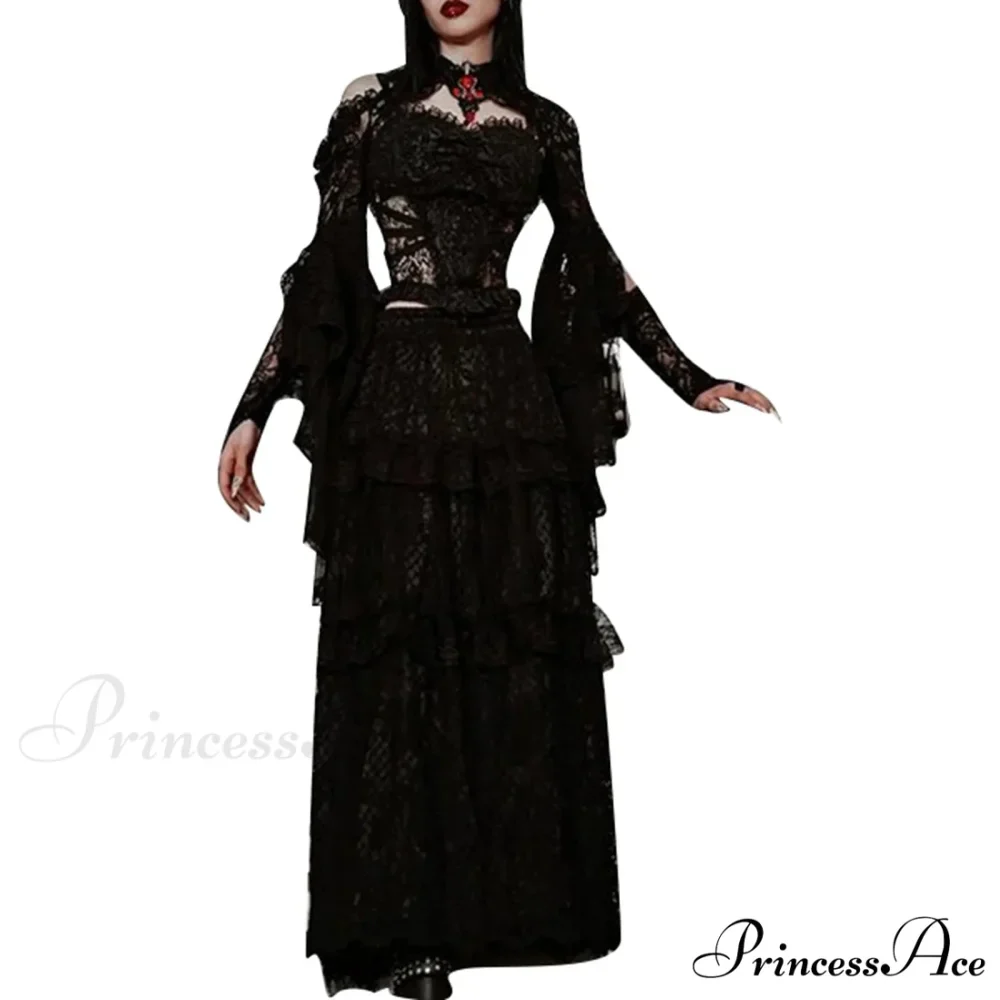 Trumpet Sleeve Black Lace Sexy Gothic Shawl Halloween Cardigan - Image 4
