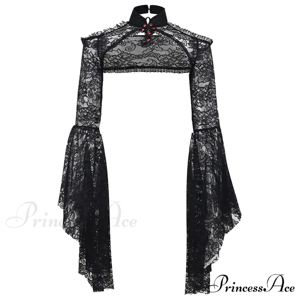 Trumpet Sleeve Black Lace Sexy Gothic Shawl Halloween Cardigan - Image 5