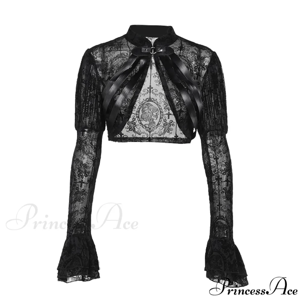 Long Sleeves Smock Vintage Black Lace Flare Sleeve Cosplay Cardigan - Image 6