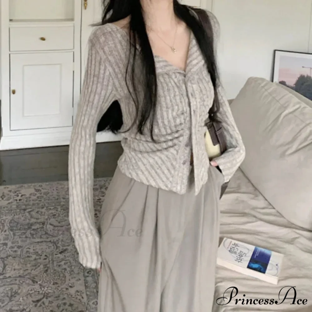 Autumn Y2k Knit V Lapel Long Sleeve Vintage Korean Cardigan - Image 2