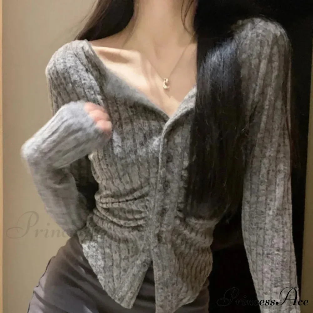 Autumn Y2k Knit V Lapel Long Sleeve Vintage Korean Cardigan - Image 3
