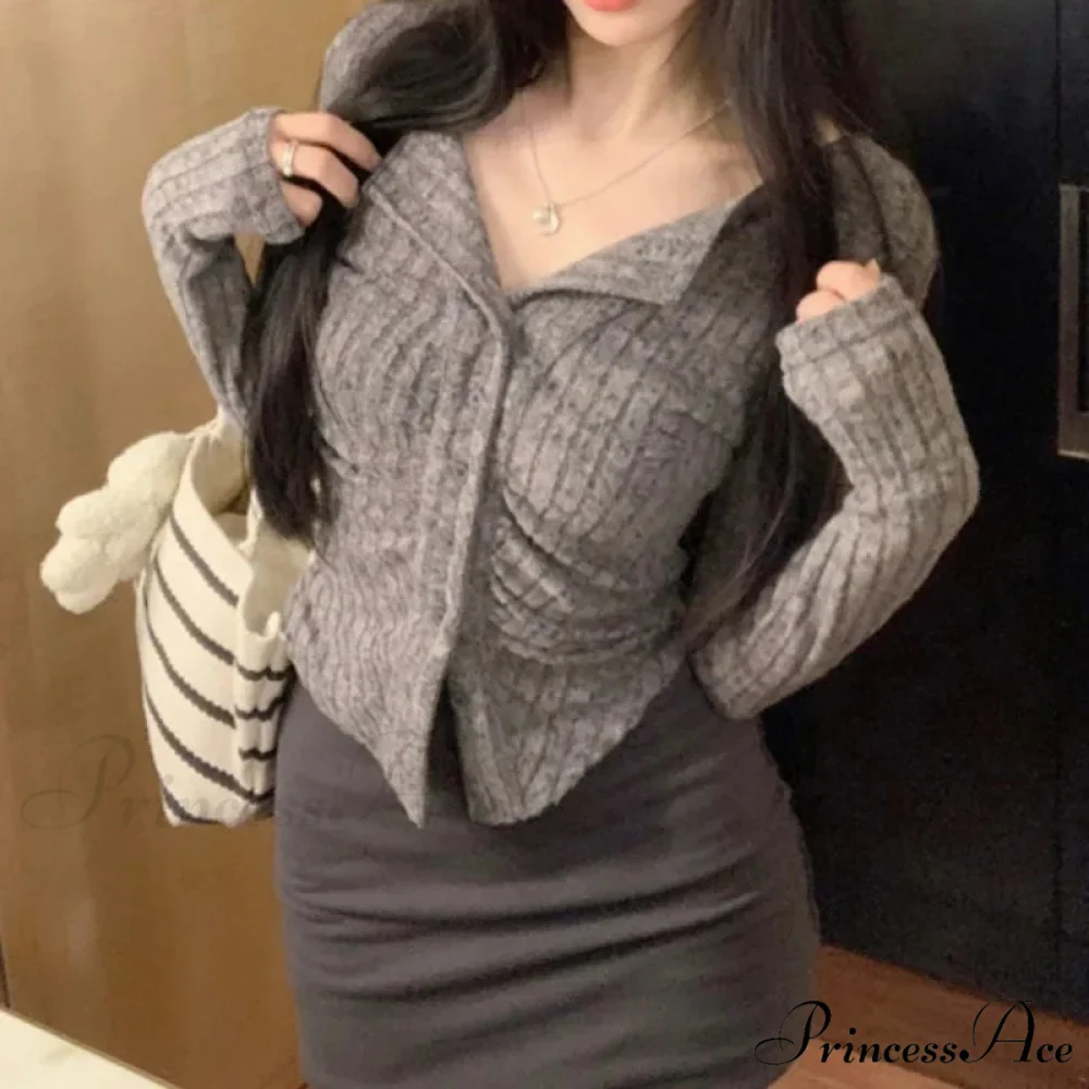 Autumn Y2k Knit V Lapel Long Sleeve Vintage Korean Cardigan - Image 4