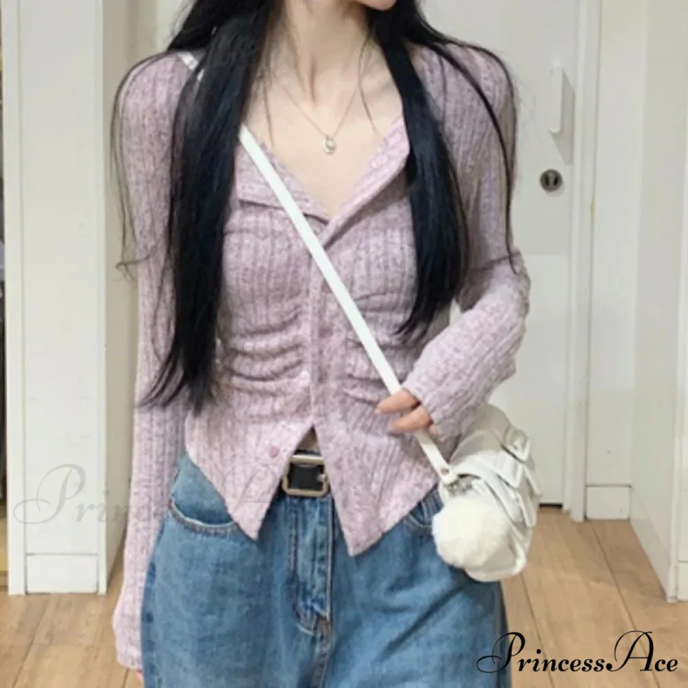 Autumn Y2k Knit V Lapel Long Sleeve Vintage Korean Cardigan - Image 6