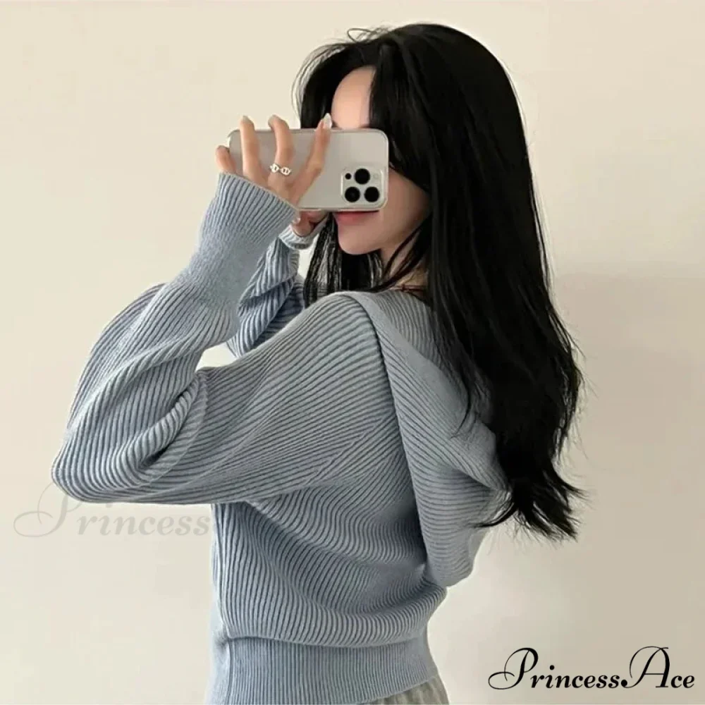 Autumn Winter Long Sleeve Short Loose Solid Knitted Zipper Cardigan - Image 6