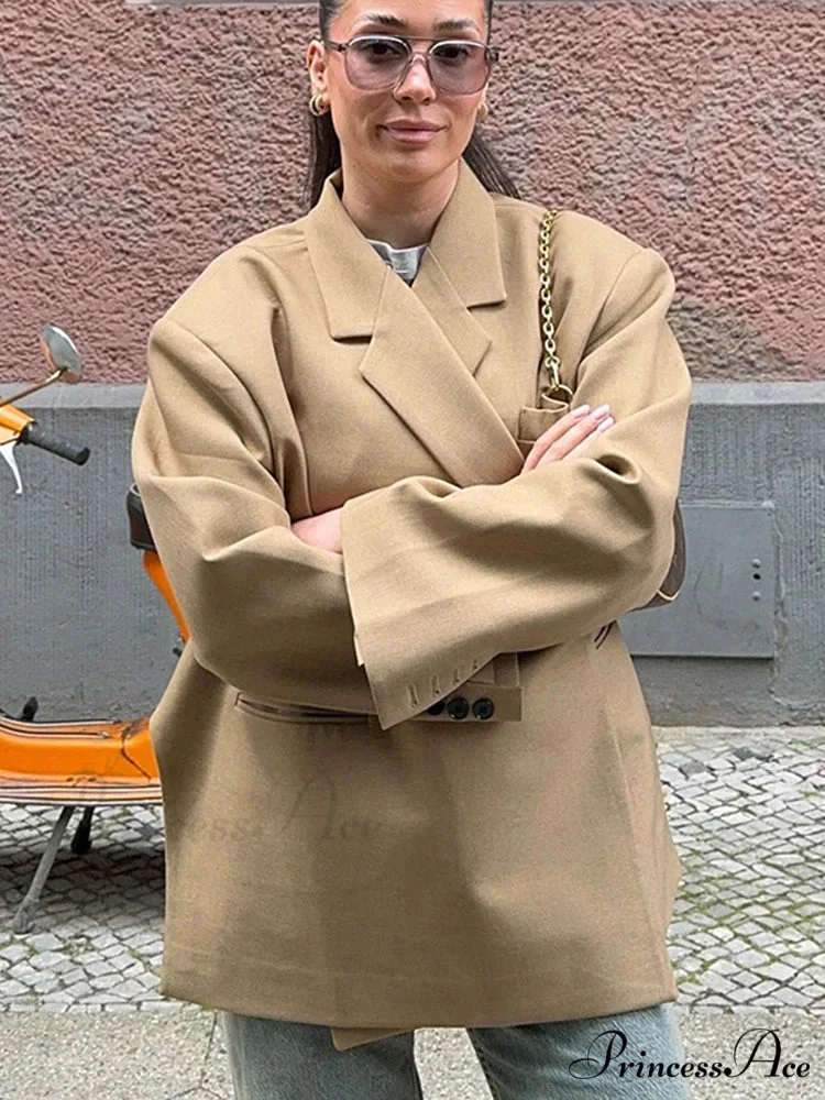 Casual Oversized Luxury One Button Notched Slit Shoulder Pads Blazer - Image 3