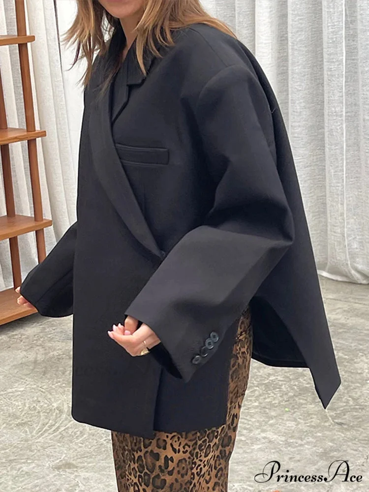 Casual Oversized Luxury One Button Notched Slit Shoulder Pads Blazer - Image 6