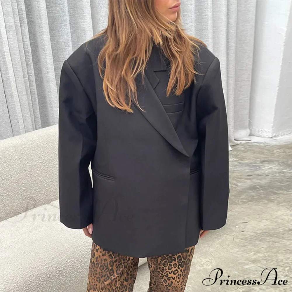 Casual Oversized Luxury One Button Notched Slit Shoulder Pads Blazer - Image 8