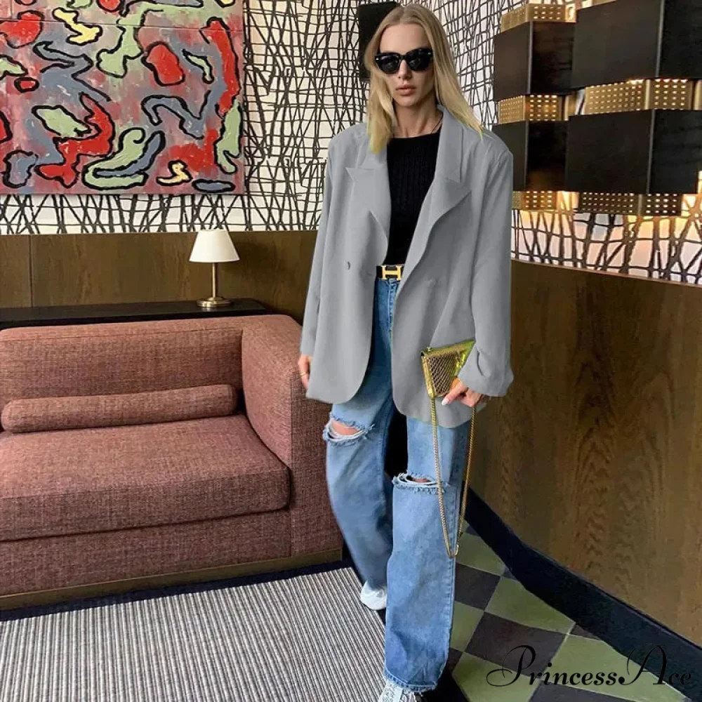 Oversize Elegant Casual Long Sleeve Single Button Autumn Blazer - Image 11