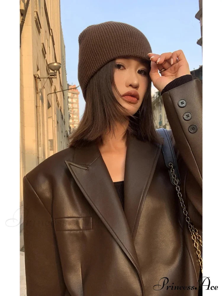 Vintage Black High Quality Leather Loose Biker Casual Long Sleeve Pocket Oversized Blazer - Image 6