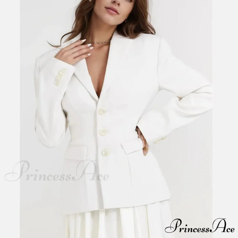Autumn Single-Breasted Buttons Slim Waist Retro Shoulder Full Sleeve Blazer - Image 2