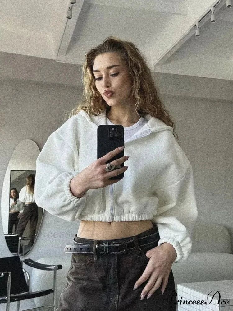 Fashionable Cropped Cozy Solid Color Loose Hoodie - Image 3