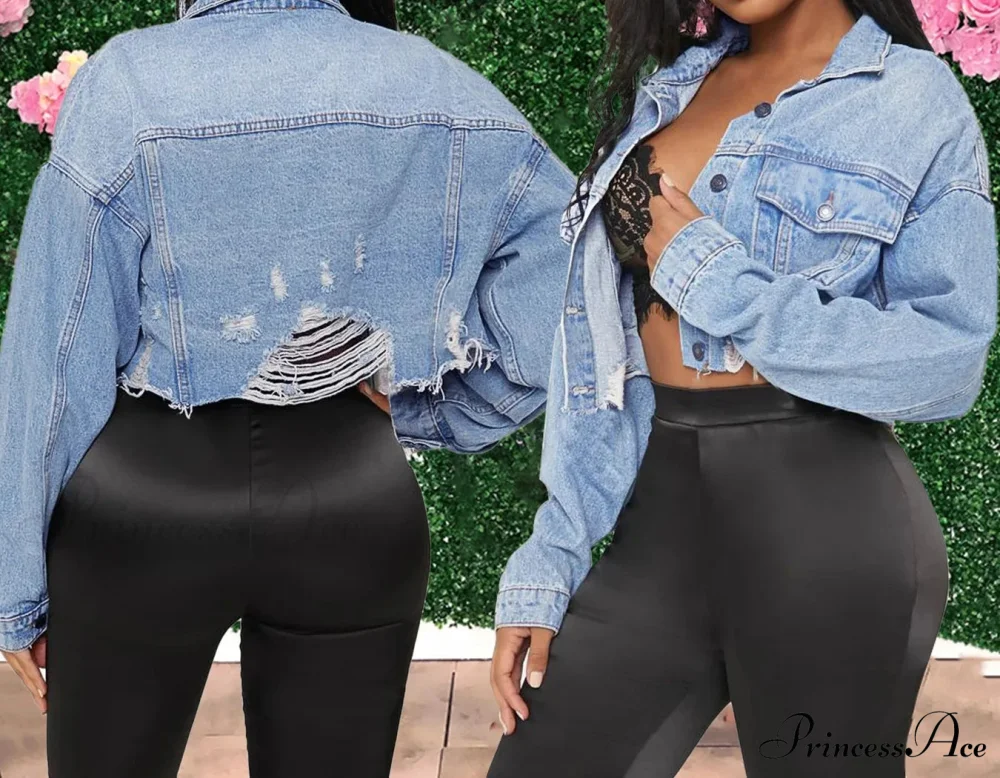 Cotton Denim Spring Autumn Cardigan Punk Bomber Windbreaker Hollow Out Jacket - Image 3