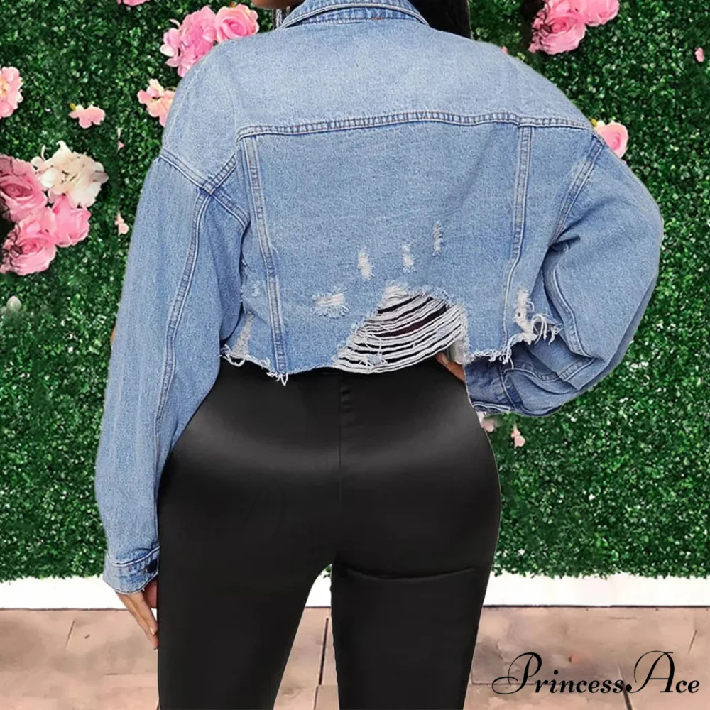 Cotton Denim Spring Autumn Cardigan Punk Bomber Windbreaker Hollow Out Jacket - Image 4