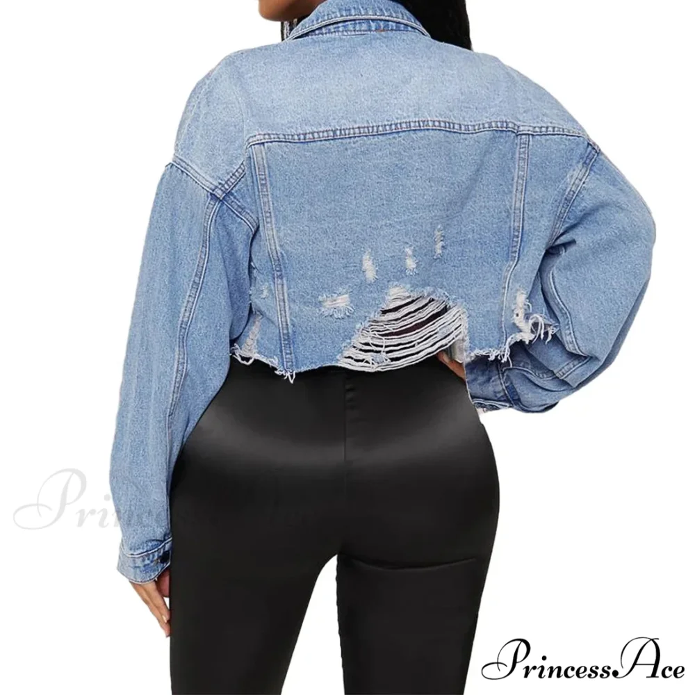 Cotton Denim Spring Autumn Cardigan Punk Bomber Windbreaker Hollow Out Jacket - Image 5