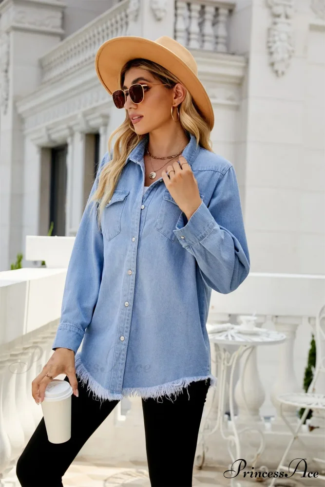 Versatile Denim Fringe Shirt European American Cross-border Best Seller Jacket - Image 2