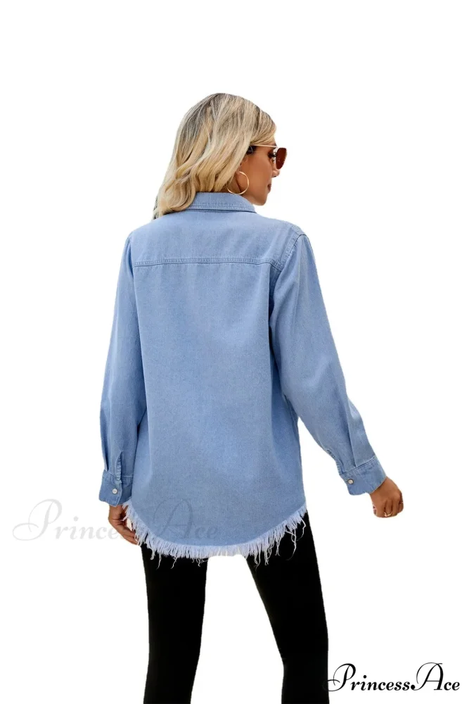 Versatile Denim Fringe Shirt European American Cross-border Best Seller Jacket - Image 5