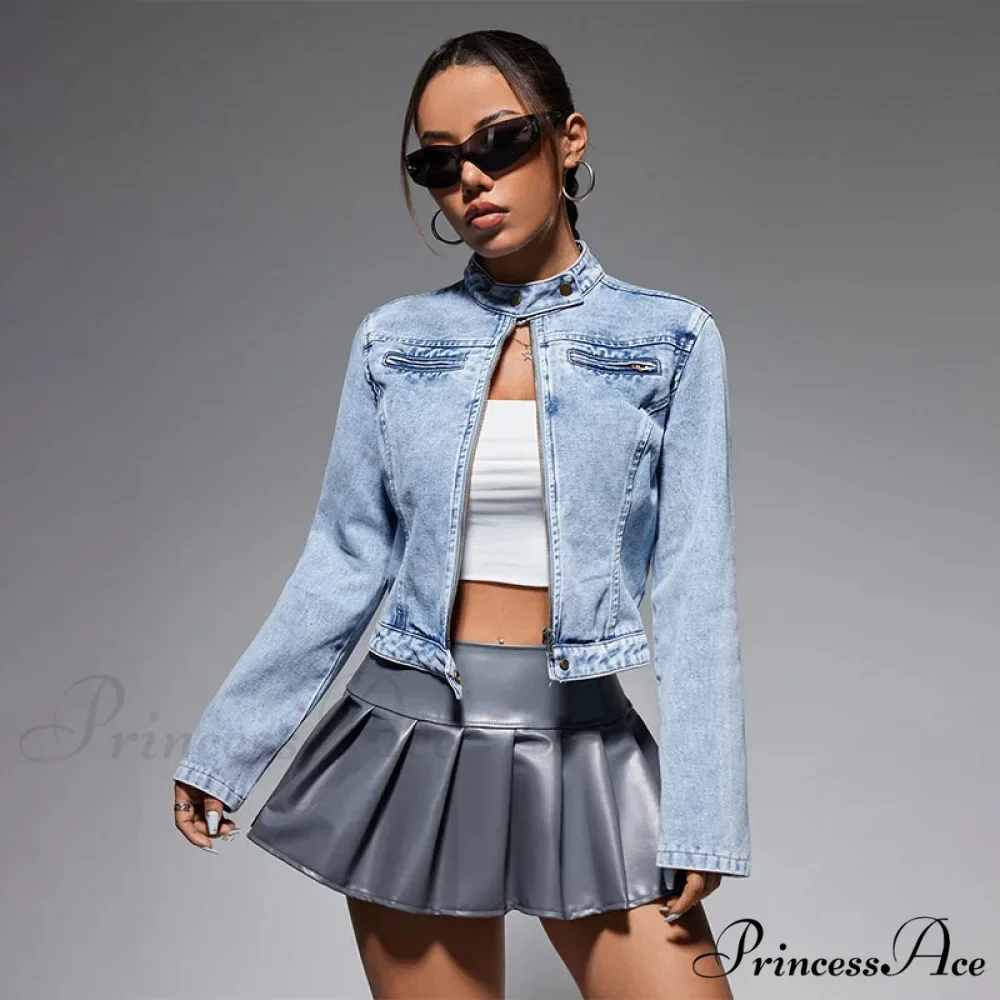 Streetwear Denim Cropped Gothic Button Ripped Bomber Long Sleeve Jacket - Image 3