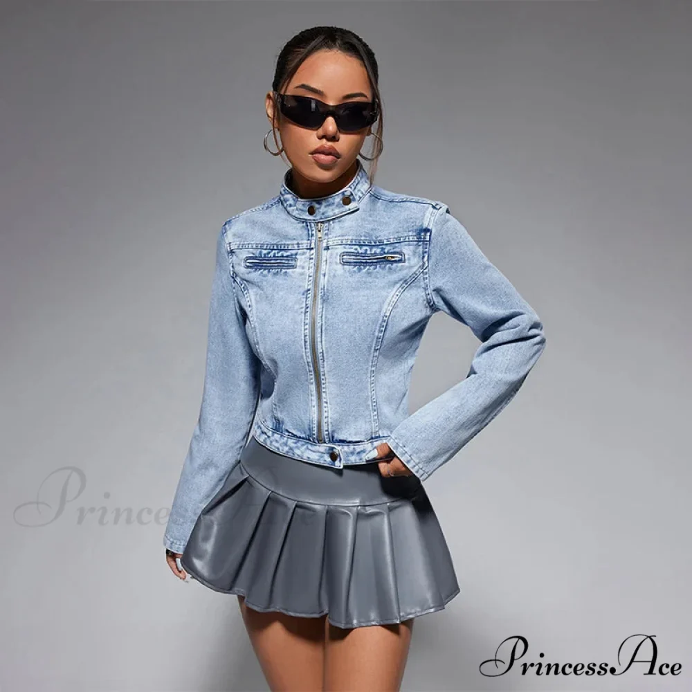 Streetwear Denim Cropped Gothic Button Ripped Bomber Long Sleeve Jacket - Image 5