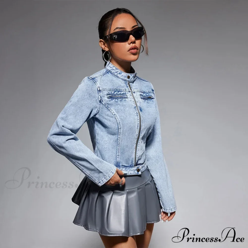 Streetwear Denim Cropped Gothic Button Ripped Bomber Long Sleeve Jacket - Image 6