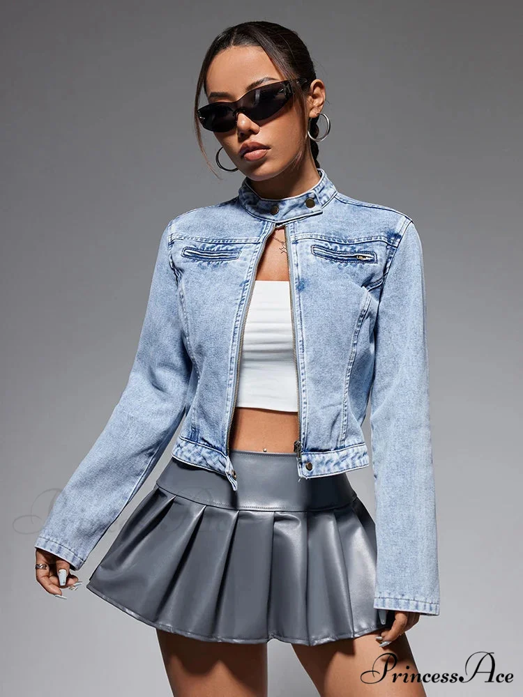 Streetwear Denim Cropped Gothic Button Ripped Bomber Long Sleeve Jacket - Image 7