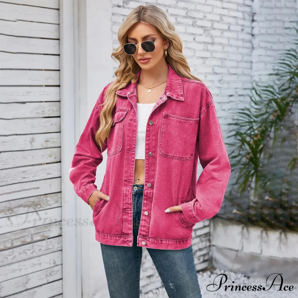 Womens Autumn Spring Oversized Denim Casual Distressed Boyfriend Comfy Jacket - Image 12