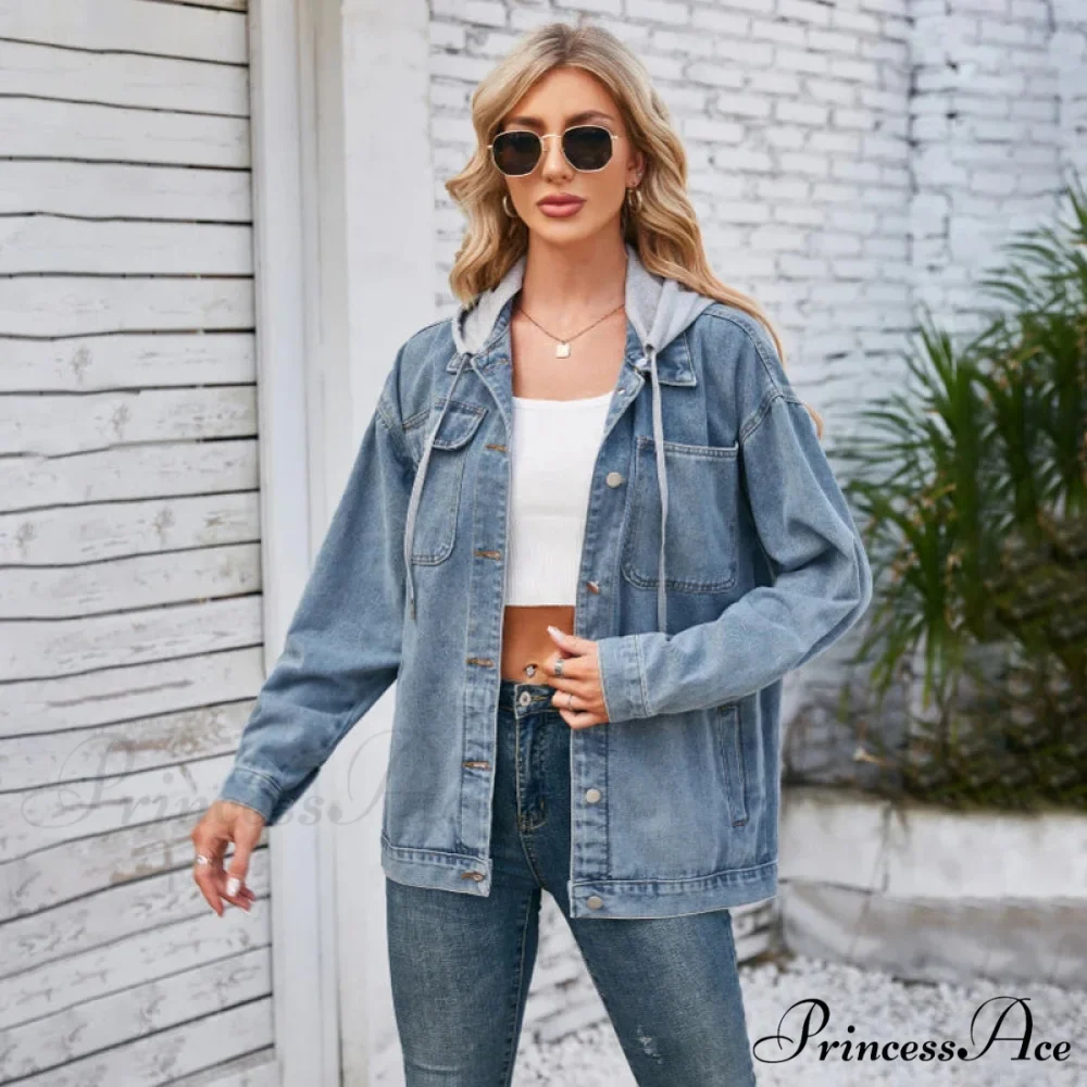 Womens Autumn Spring Oversized Denim Casual Distressed Boyfriend Comfy Jacket - Image 2