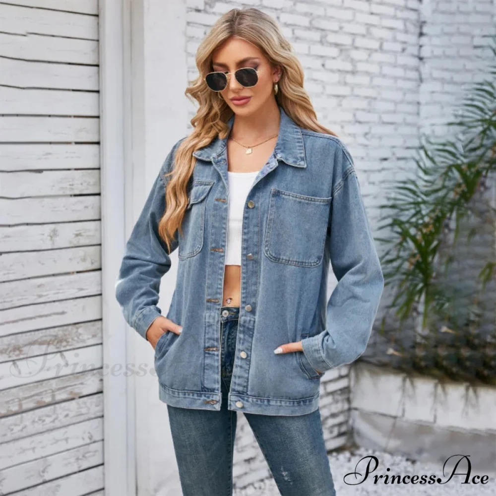 Womens Autumn Spring Oversized Denim Casual Distressed Boyfriend Comfy Jacket - Image 3