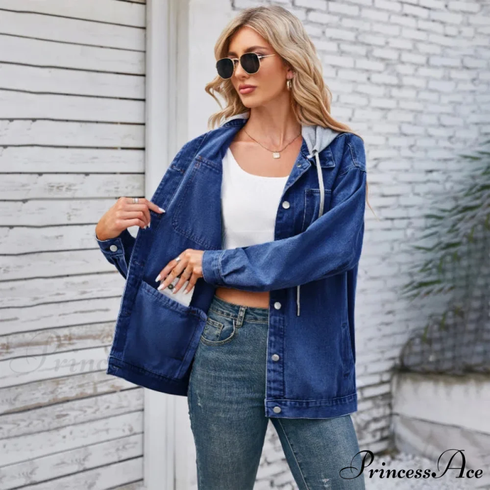 Womens Autumn Spring Oversized Denim Casual Distressed Boyfriend Comfy Jacket - Image 5