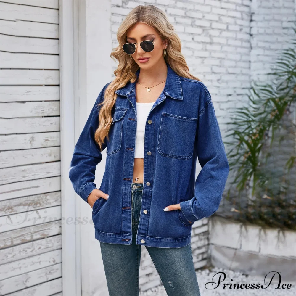 Womens Autumn Spring Oversized Denim Casual Distressed Boyfriend Comfy Jacket - Image 8