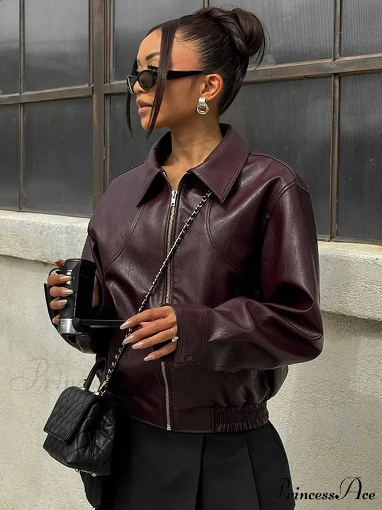 Korean Black Leather Winter Long Moto Biker Zipper Streetwear Loose Jacket - Image 2