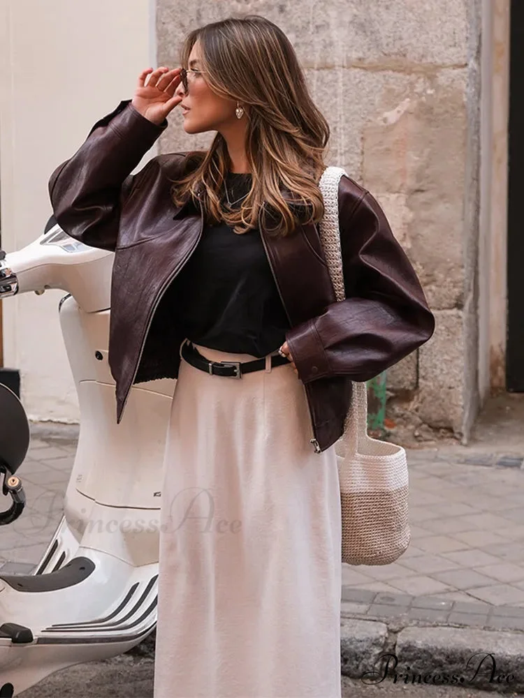 Korean Black Leather Winter Long Moto Biker Zipper Streetwear Loose Jacket - Image 3
