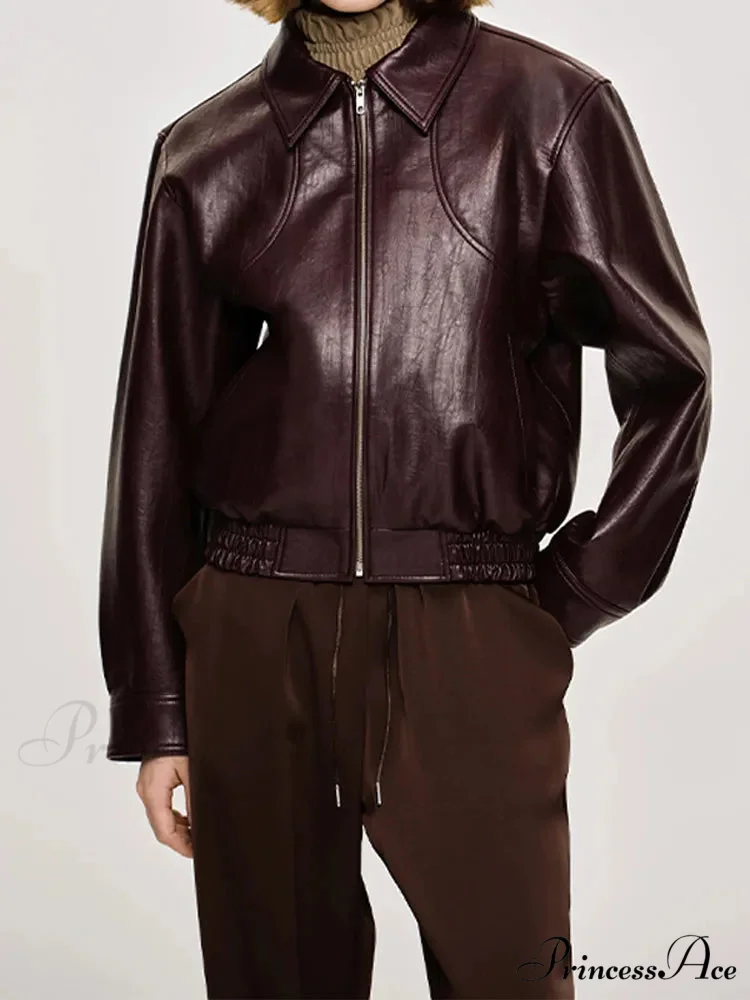 Korean Black Leather Winter Long Moto Biker Zipper Streetwear Loose Jacket - Image 5