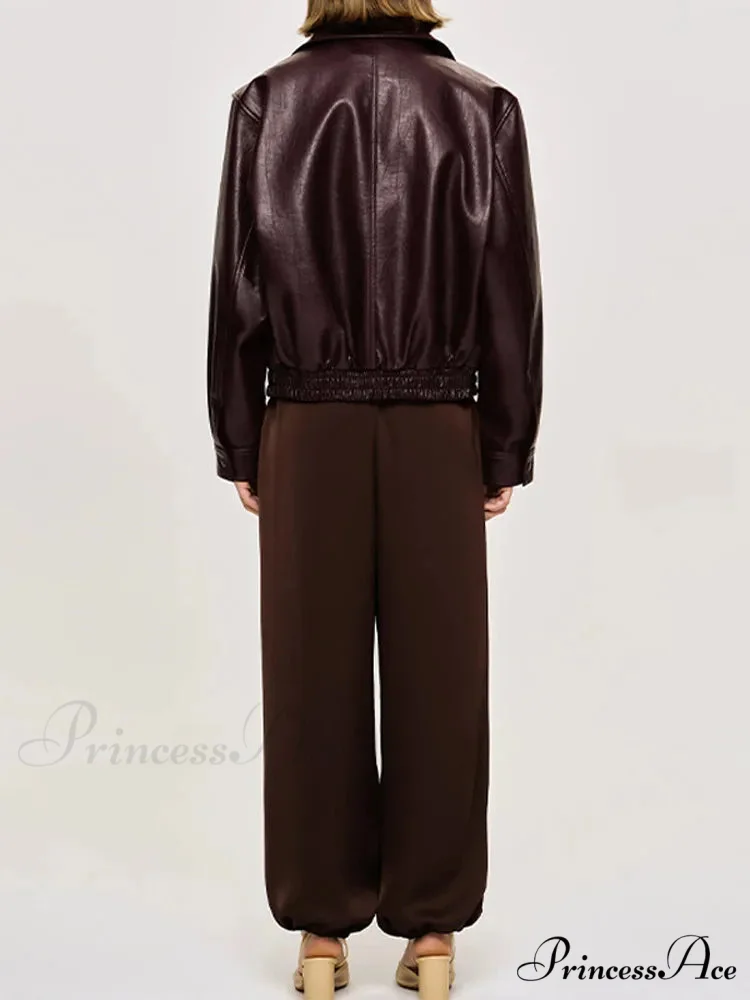 Korean Black Leather Winter Long Moto Biker Zipper Streetwear Loose Jacket - Image 6