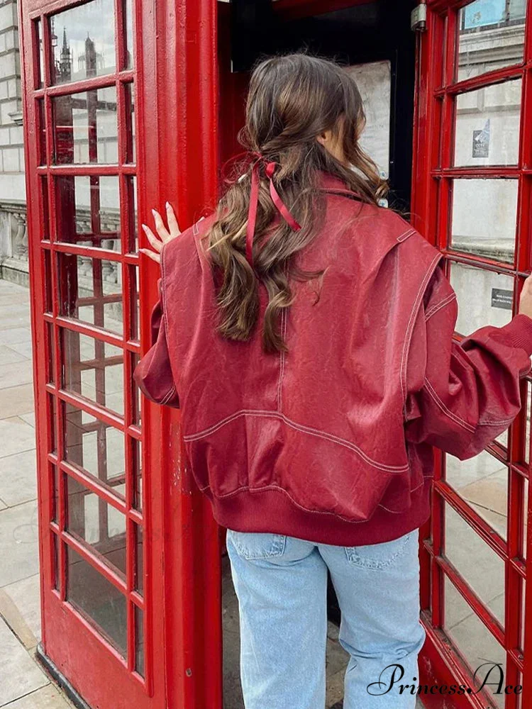 Autumn Leather Oversize Long Sleeve Turn-down Collar Fashion Casual Jacket - Image 4