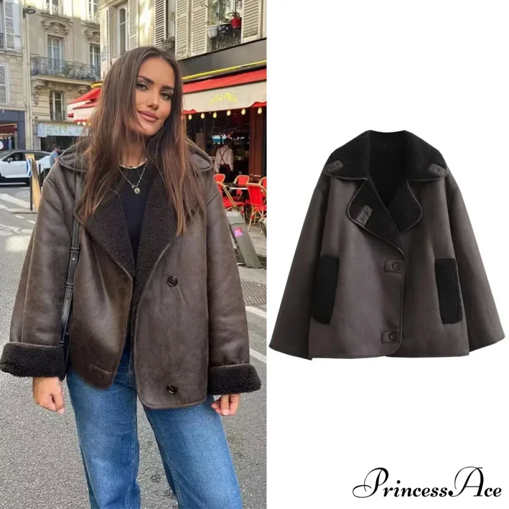 2024 Thick Faux Leather Autumn Winter Warm Wool Blends Demi-season Jacket - Image 2
