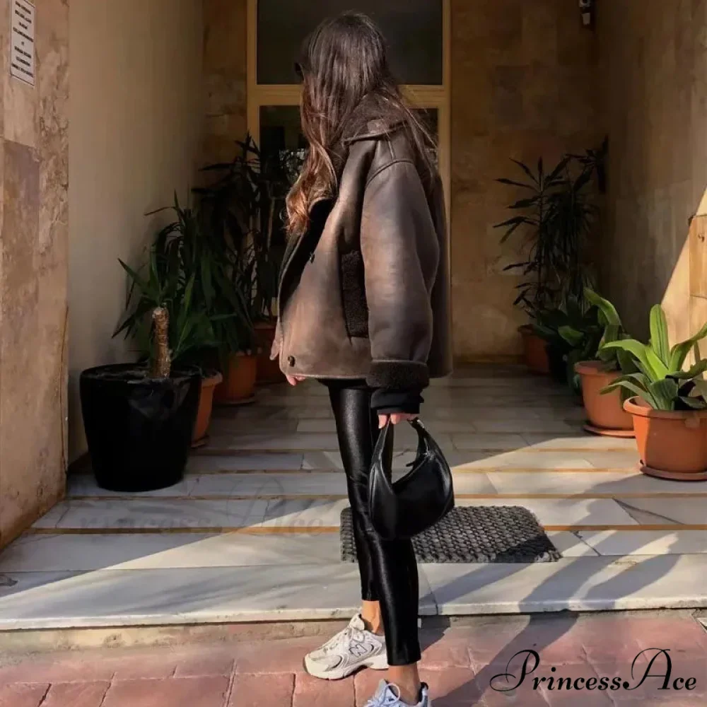 2024 Thick Faux Leather Autumn Winter Warm Wool Blends Demi-season Jacket - Image 3