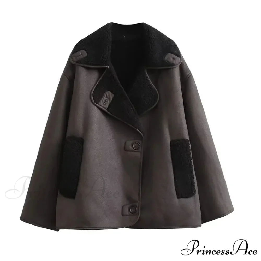 2024 Thick Faux Leather Autumn Winter Warm Wool Blends Demi-season Jacket - Image 4