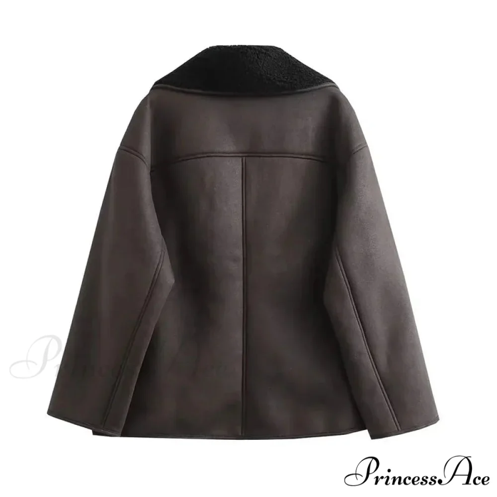 2024 Thick Faux Leather Autumn Winter Warm Wool Blends Demi-season Jacket - Image 5