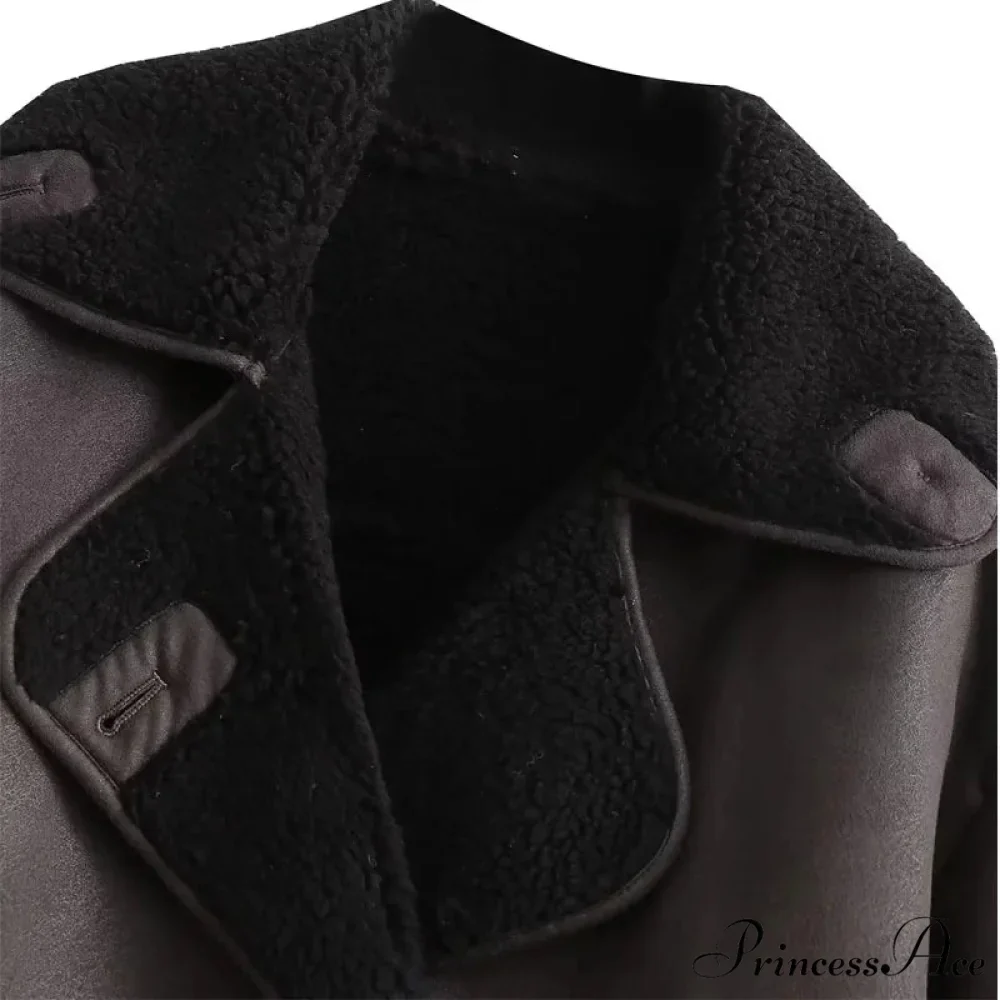 2024 Thick Faux Leather Autumn Winter Warm Wool Blends Demi-season Jacket - Image 6