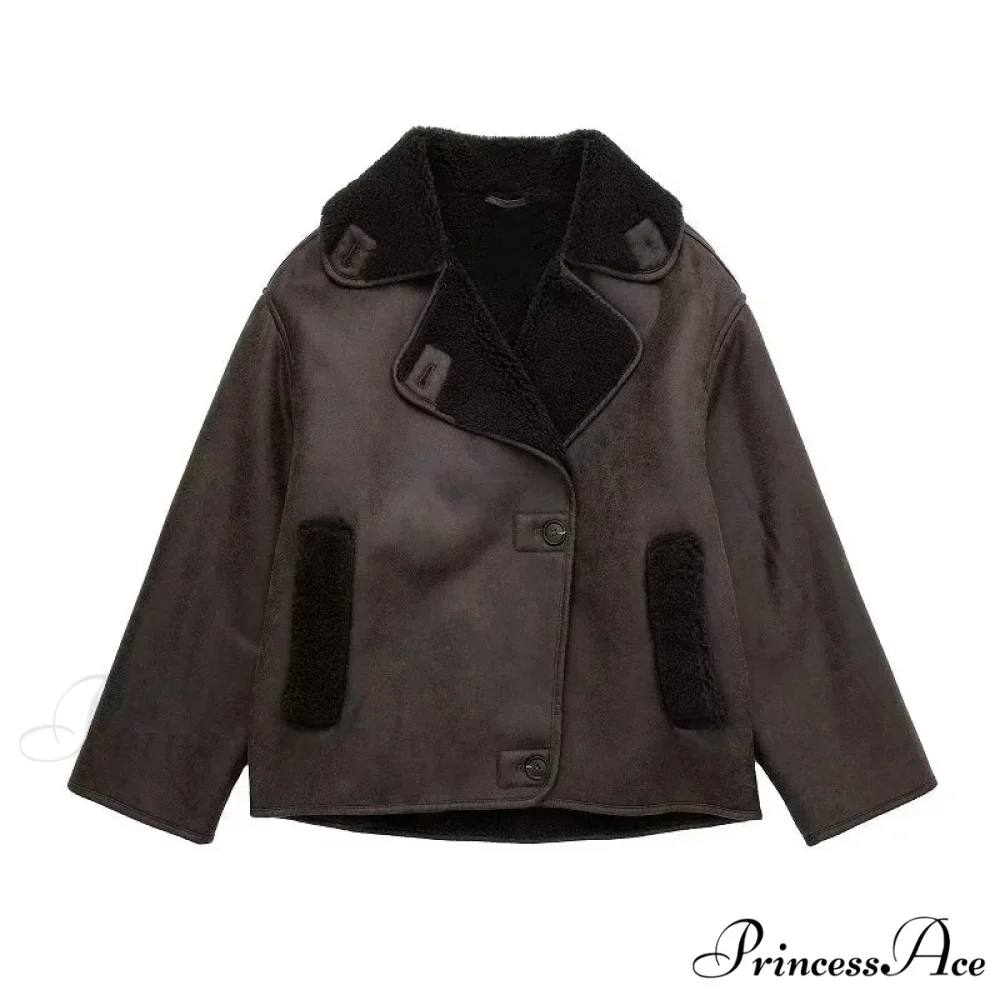 2024 Thick Faux Leather Autumn Winter Warm Wool Blends Demi-season Jacket - Image 7