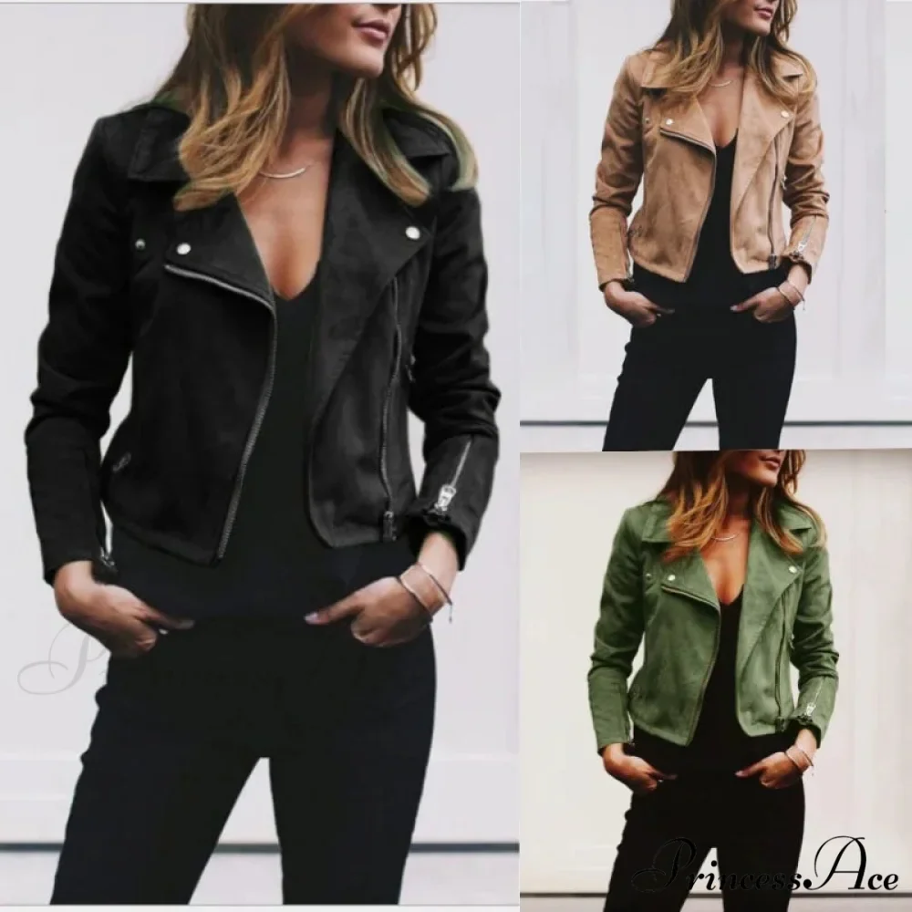 Suede Leather Cropped Autumn Winter Turn-down Slim Fit Casual Fashion Jacket - Image 2