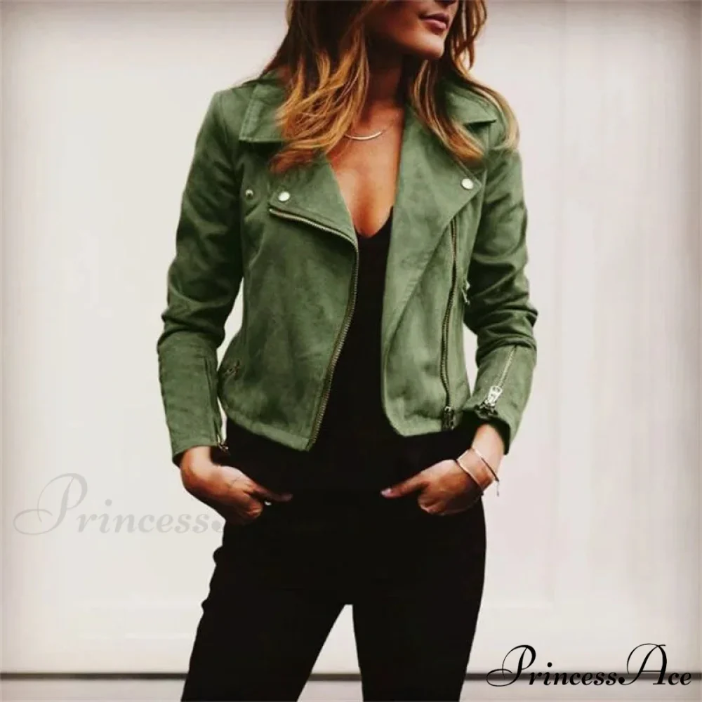 Suede Leather Cropped Autumn Winter Turn-down Slim Fit Casual Fashion Jacket - Image 5