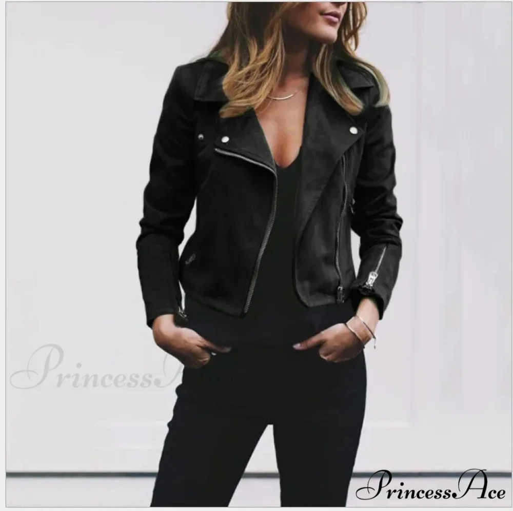 Suede Leather Cropped Autumn Winter Turn-down Slim Fit Casual Fashion Jacket - Image 7