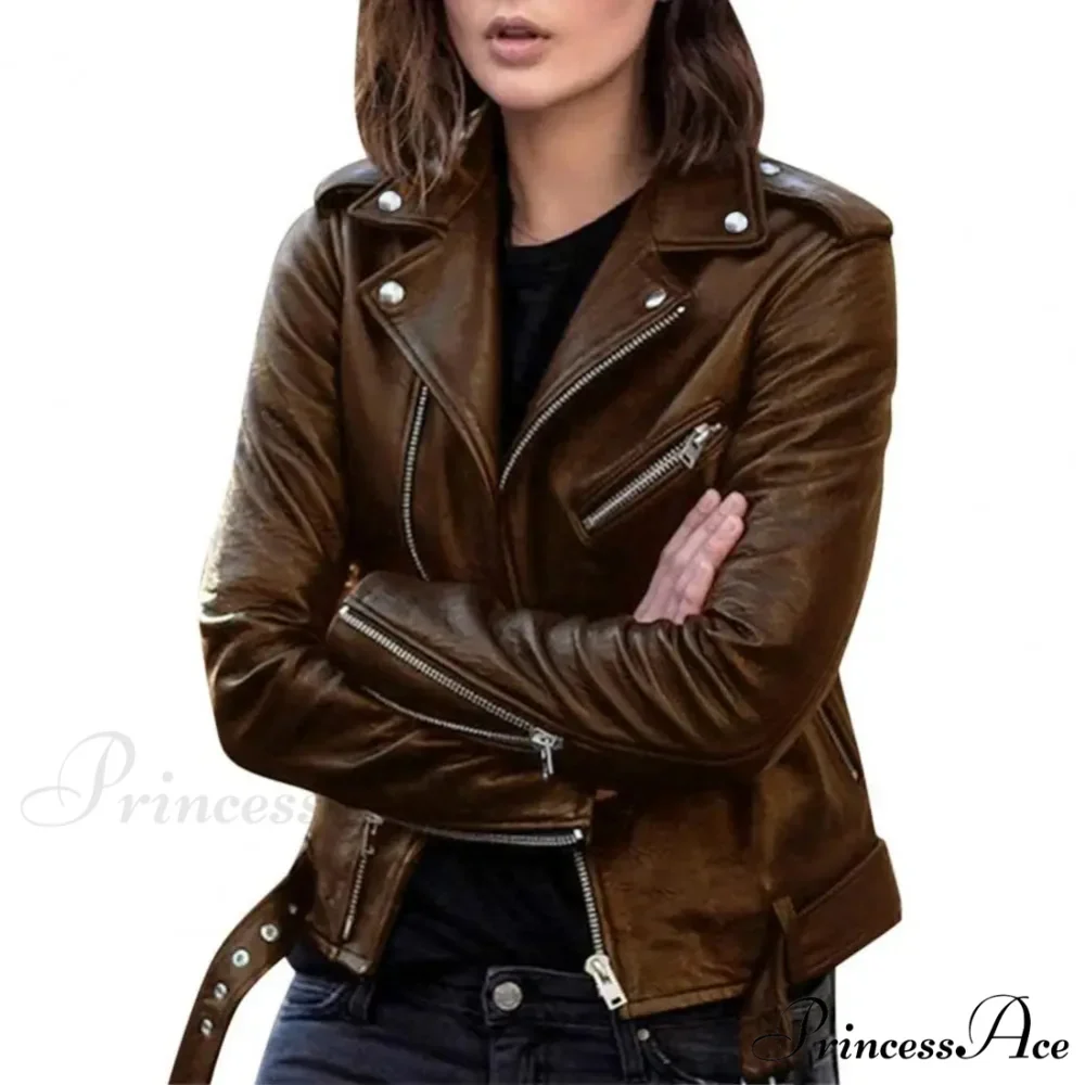 Autumn Short Solid Biker Thin Cool Faux Leather Jacket - Image 3