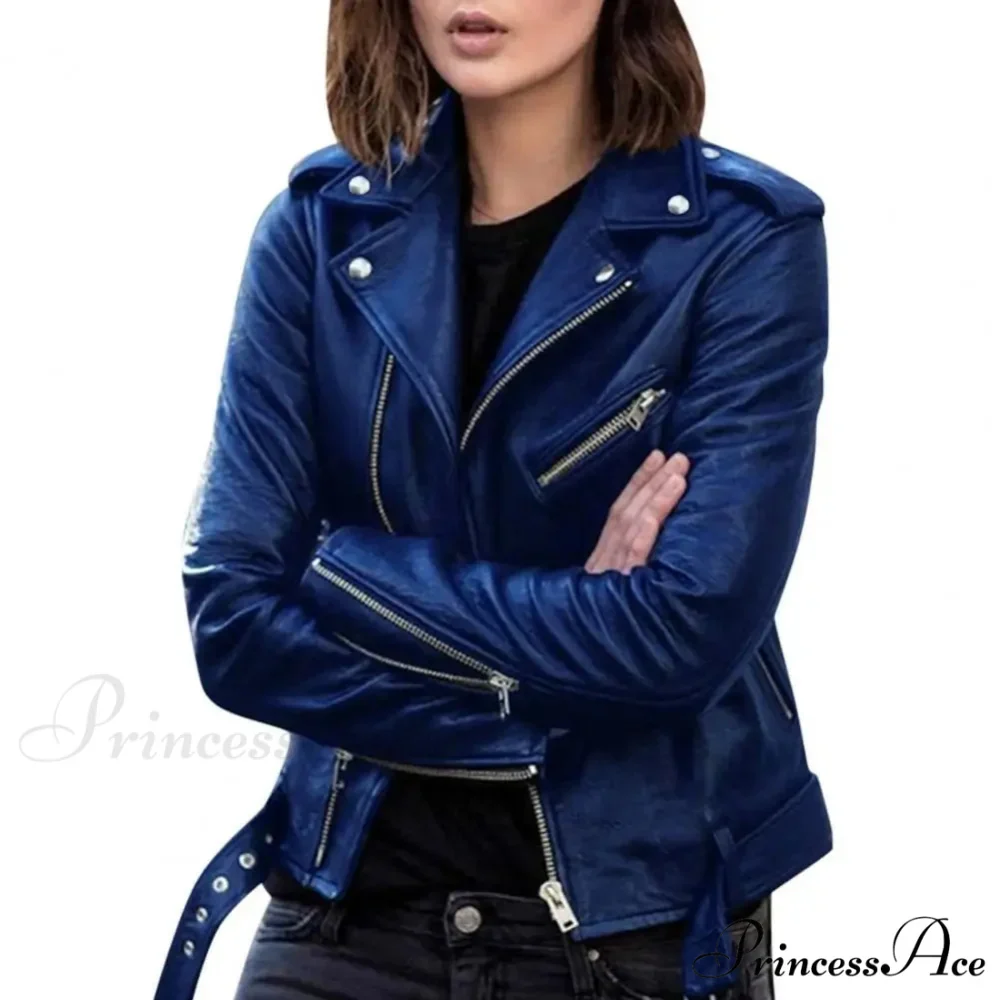 Autumn Short Solid Biker Thin Cool Faux Leather Jacket - Image 7